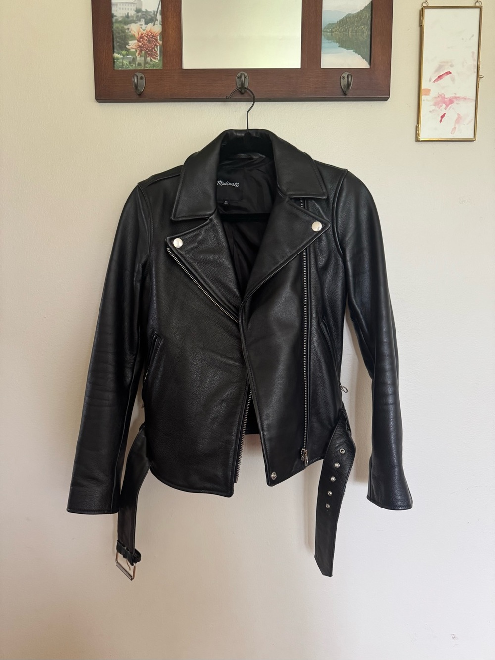 Madewell Black Leather Moto Jacket with Waist Belt